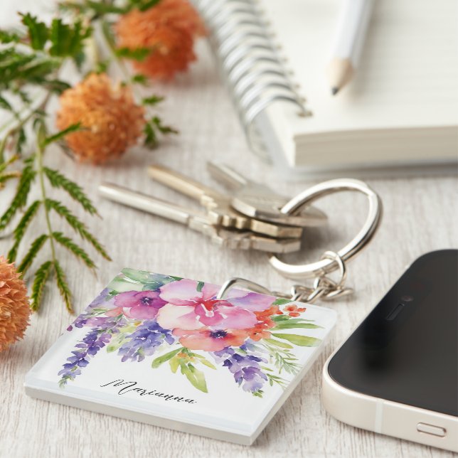 Watercolor Floral Bouquet Keychain (Front Right)