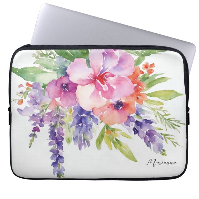 Watercolor Floral Bouquet Laptop Sleeve (Front)
