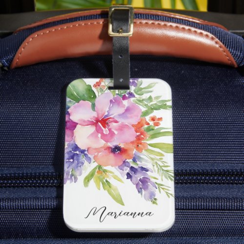 Watercolor Floral Bouquet Luggage Tag