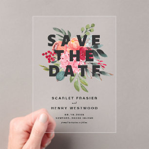 Watercolor Floral Bouquet Modern Save the Date Acrylic Invitations