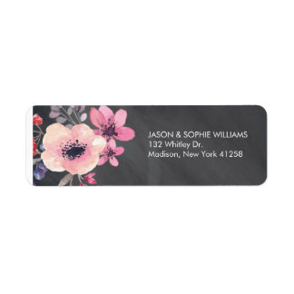 Watercolor Floral Bouquet on Chalkboard Background Label