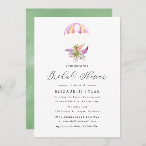 Watercolor Floral Bouquet Parachute Bridal Shower Invitation