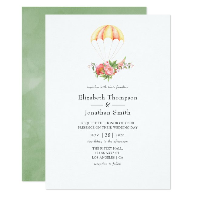Watercolor Floral Bouquet Parachute Wedding Invitation