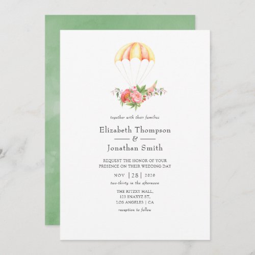 Watercolor Floral Bouquet Parachute Wedding Invitation