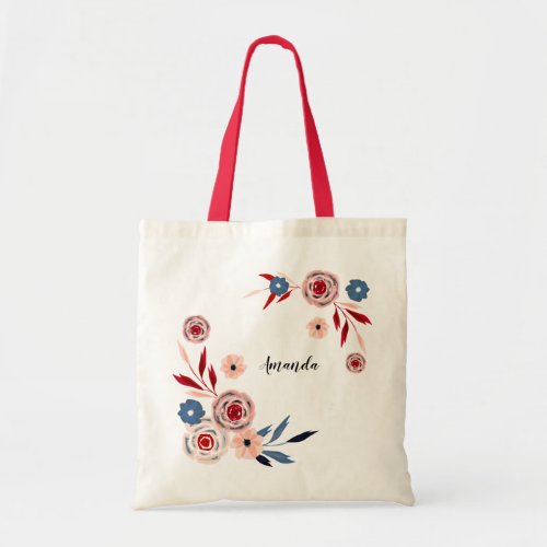 Watercolor floral bouquet personalized tote bag