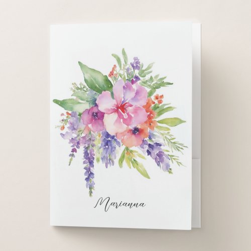 Watercolor Floral Bouquet Pocket Folder
