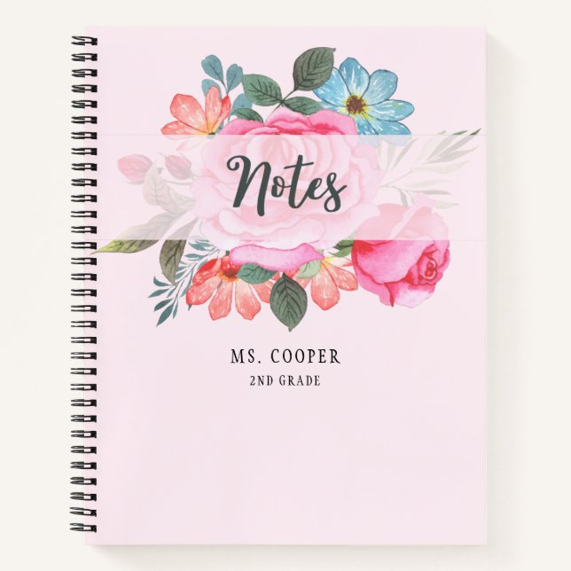 Watercolor Floral Bouquet Spiral Notebook (Front)
