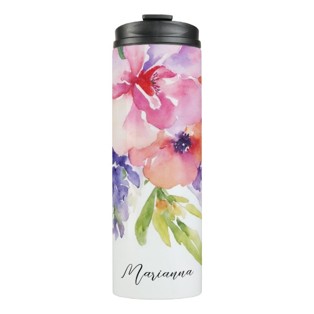 Watercolor Floral Bouquet Thermal Tumbler (Front)