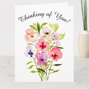 Watercolor Floral Bouquet Thinking of You Photo Card