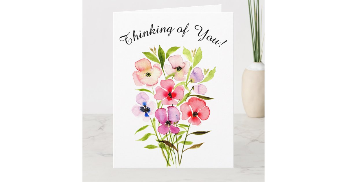 Watercolor Floral Bouquet Thinking of You Photo Card | Zazzle