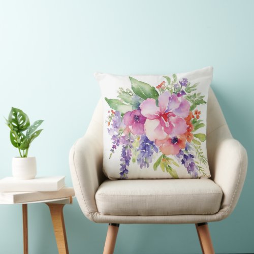 Watercolor Floral Bouquet Throw Pillow