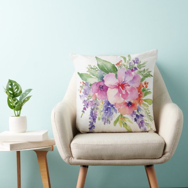 Watercolor Floral Bouquet Throw Pillow (Chair)