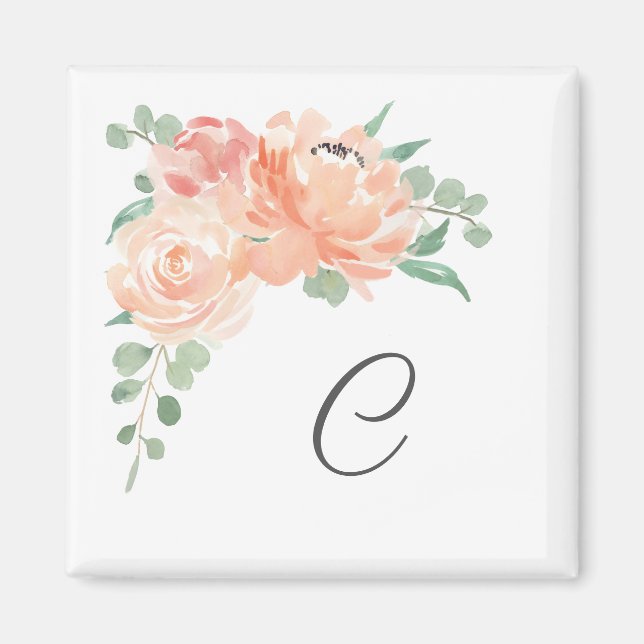 Watercolor Floral Bouquet with Your Monogram Magnet (Front)
