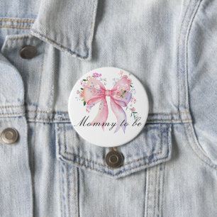 Watercolor Floral Bow Baby Shower - mommy to be Button