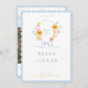 Watercolor Floral Bow Crest Spring QR Code Wedding Save The Date