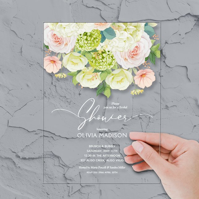Watercolor Floral Bridal Shower Acrylic Invitations (Chic watercolor florals bridal shower ACRYLIC invitations)