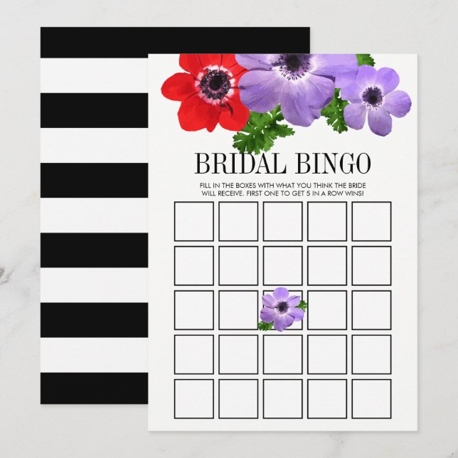 Watercolor Floral Bridal Shower Bingo Game Card (Front/Back)