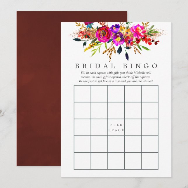 Watercolor Floral Bridal Shower Bingo Invitation (Front/Back)