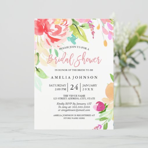 Watercolor Floral Bridal Shower Card | Zazzle