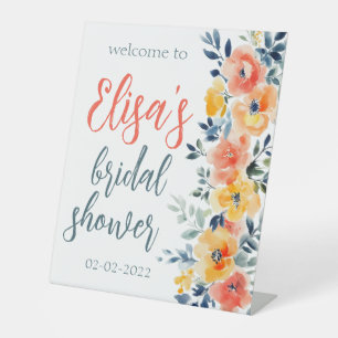 Watercolor Floral Bridal Shower CUSTOM Pedestal Sign