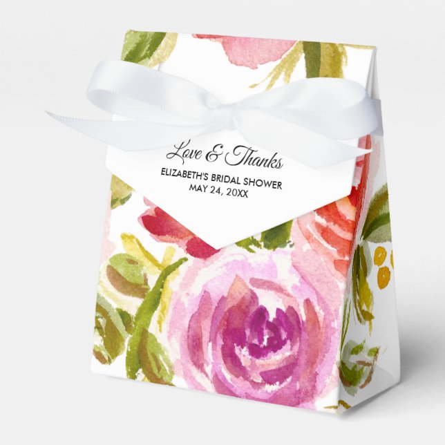 Watercolor Floral Bridal Shower Favor Boxes (Front Side)