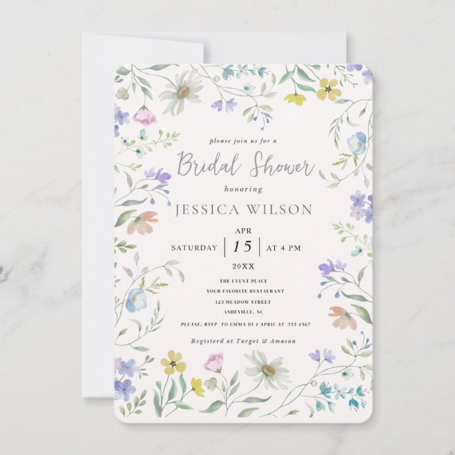 Watercolor  Floral  Bridal Shower Invitation (Front)