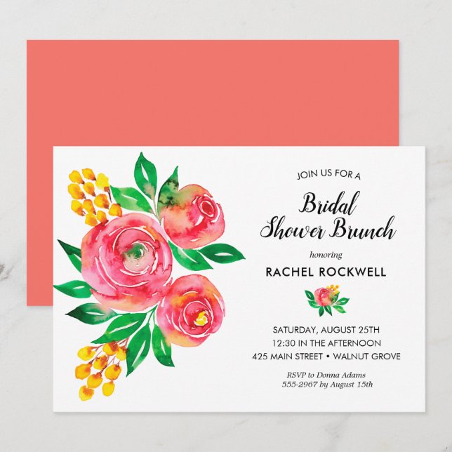 Watercolor Floral Bridal Shower Invitation (Front/Back)