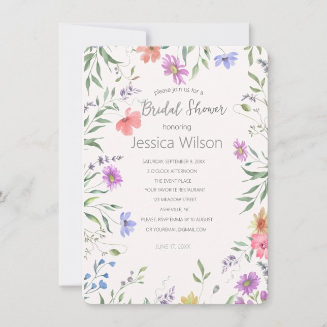 Watercolor Floral Bridal Shower Invitation (Front)