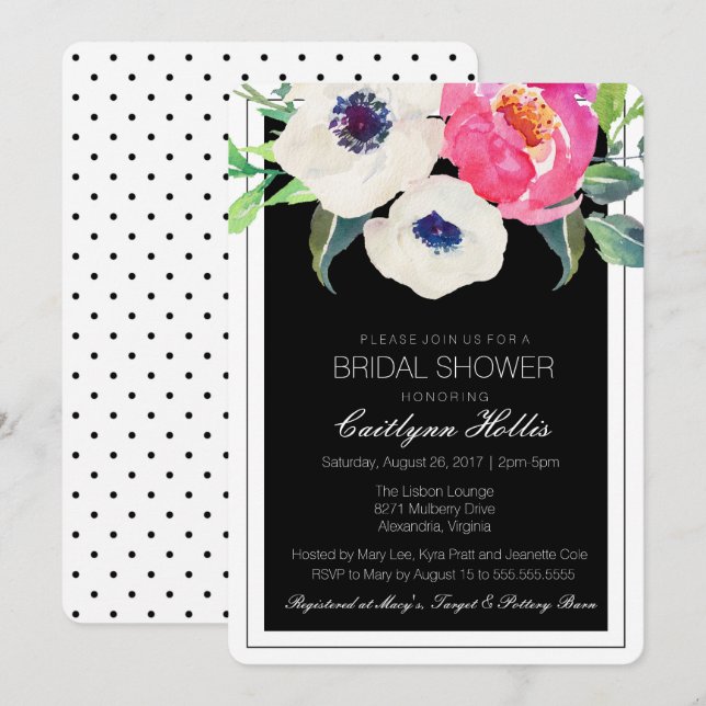 Watercolor Floral Bridal Shower Invitation (Front/Back)