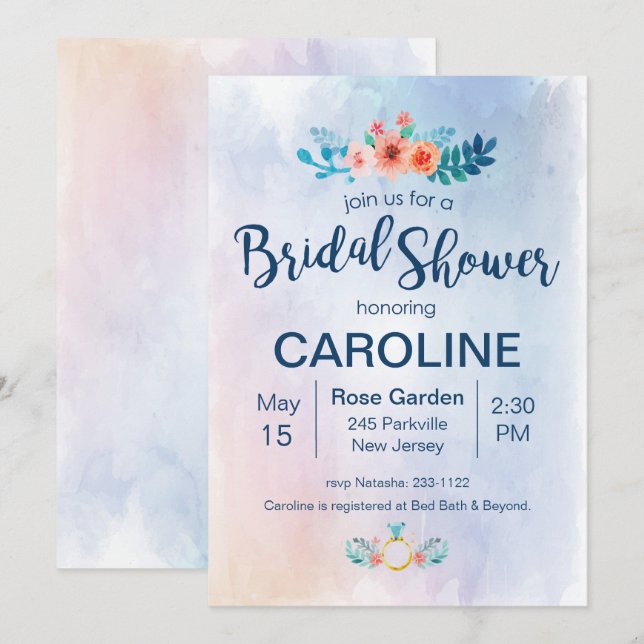 Watercolor Floral Bridal Shower Invitation (Front/Back)