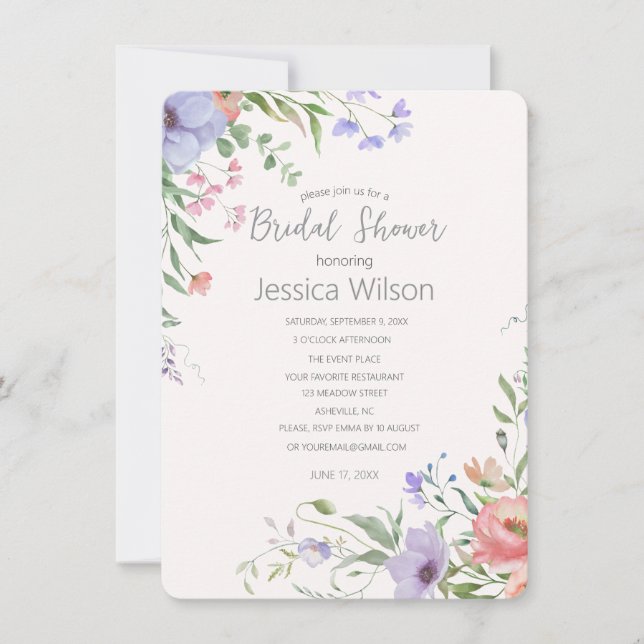 Watercolor Floral Bridal Shower Invitation (Front)