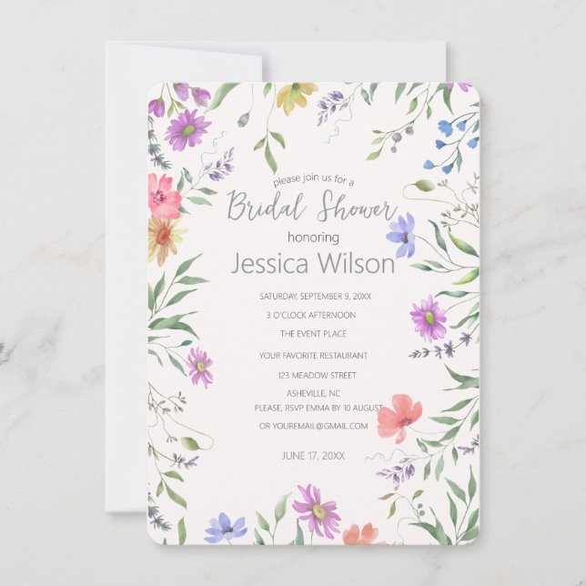 Watercolor Floral Bridal Shower Invitation (Front)