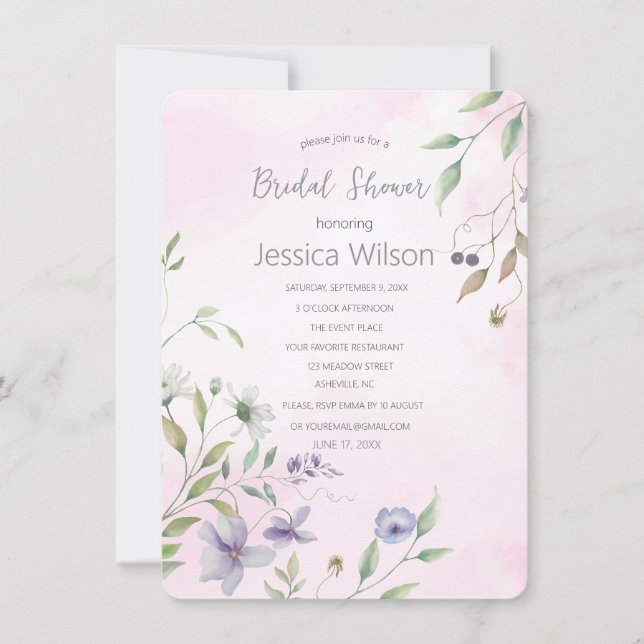 Watercolor Floral Bridal Shower Invitation (Front)