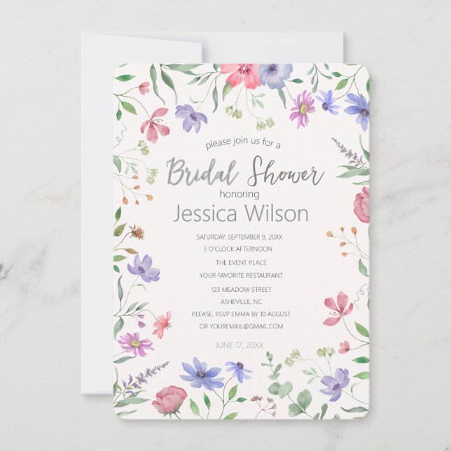 Watercolor Floral Bridal Shower Invitation (Front)