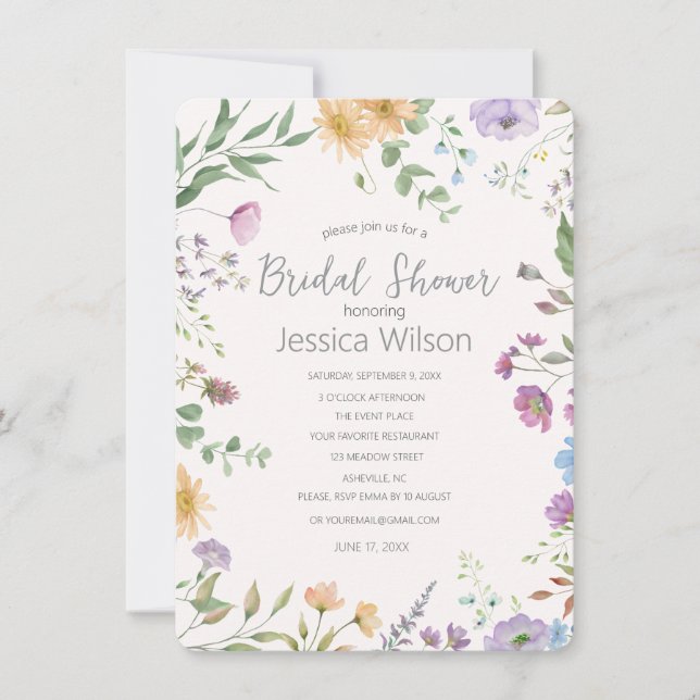Watercolor Floral Bridal Shower Invitation (Front)