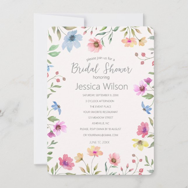 Watercolor Floral Bridal Shower Invitation (Front)