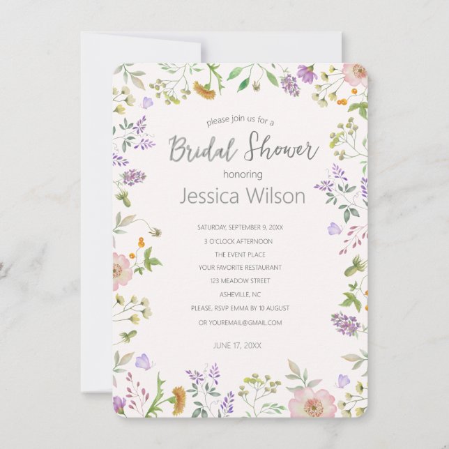 Watercolor Floral Bridal Shower Invitation (Front)