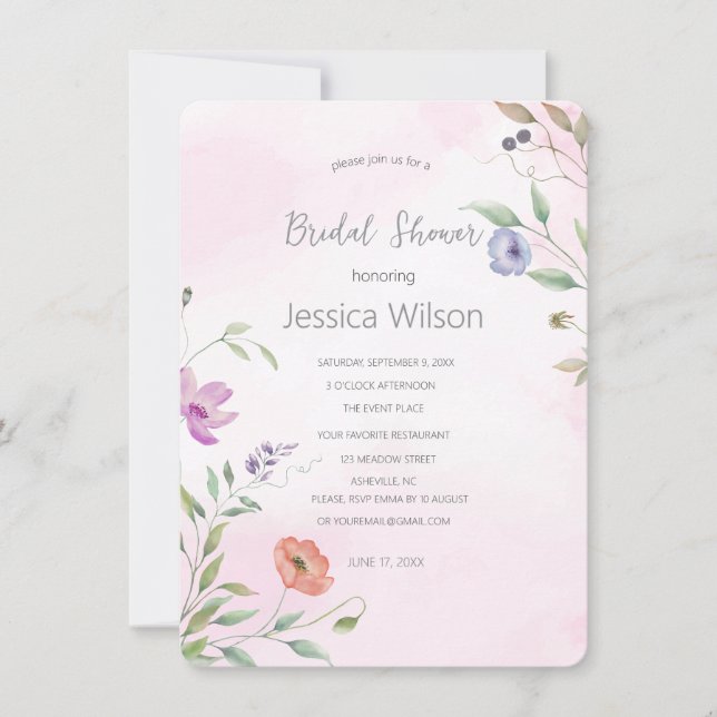 Watercolor Floral Bridal Shower Invitation (Front)