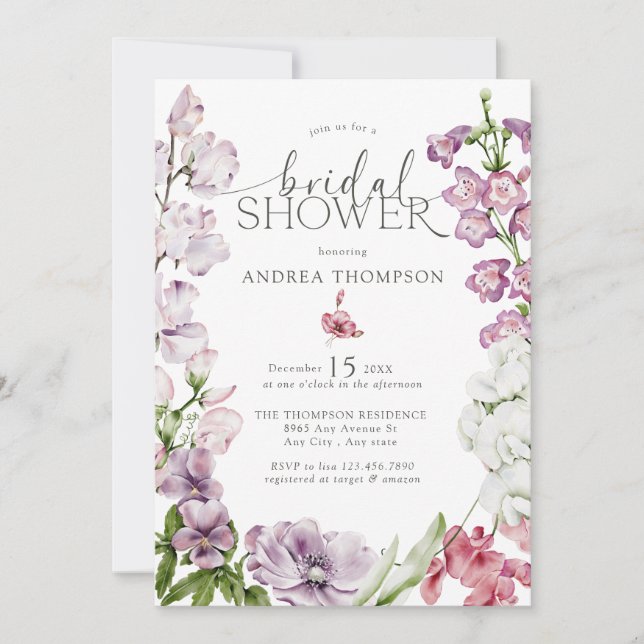 Watercolor Floral Bridal Shower Invitations (Front)