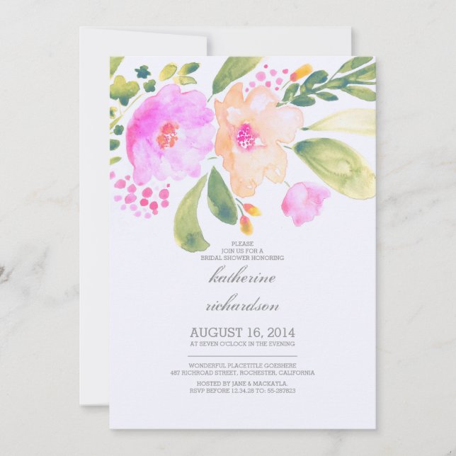 watercolor floral bridal shower invites (Front)