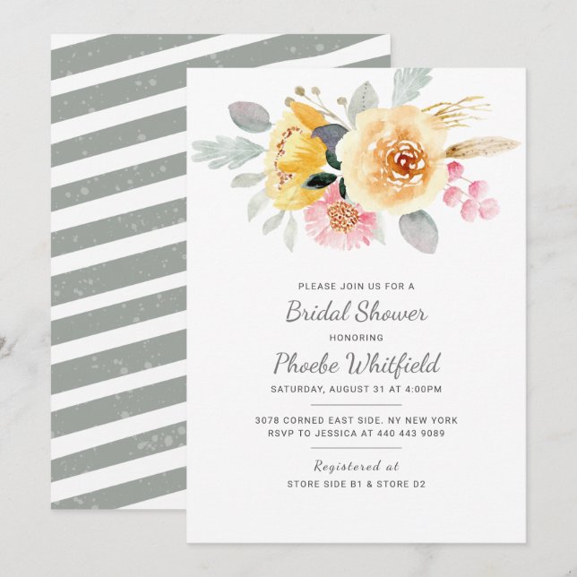 Watercolor Floral Bridal Shower Modern Invitation (Front/Back)