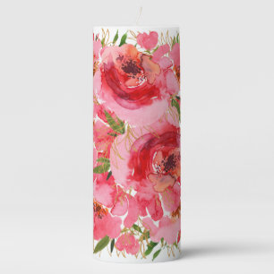 Watercolor Floral Bridal Shower Pillar Candle