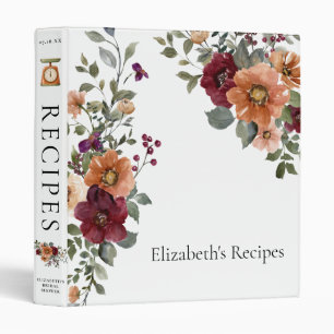 Watercolor Floral Bridal Shower Recipe 3 Ring Binder