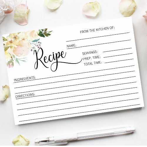 Watercolor Floral Bridal Shower Recipe Cards