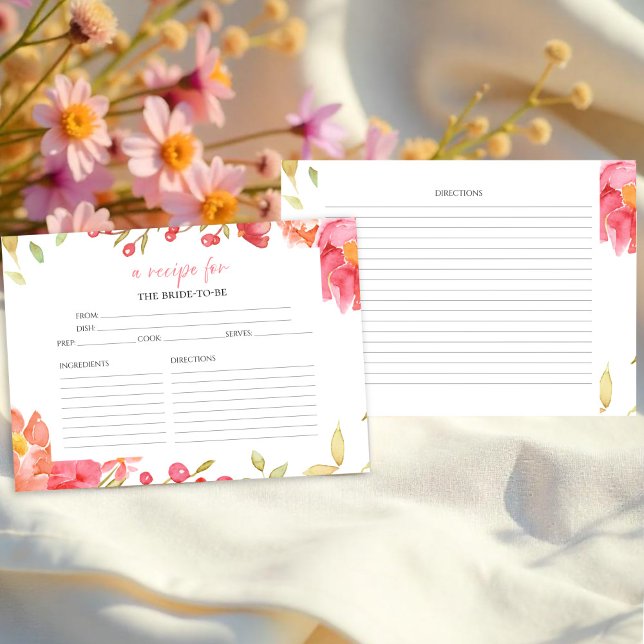 Watercolor Floral Bridal Shower Recipe Cards (Creator Uploaded)