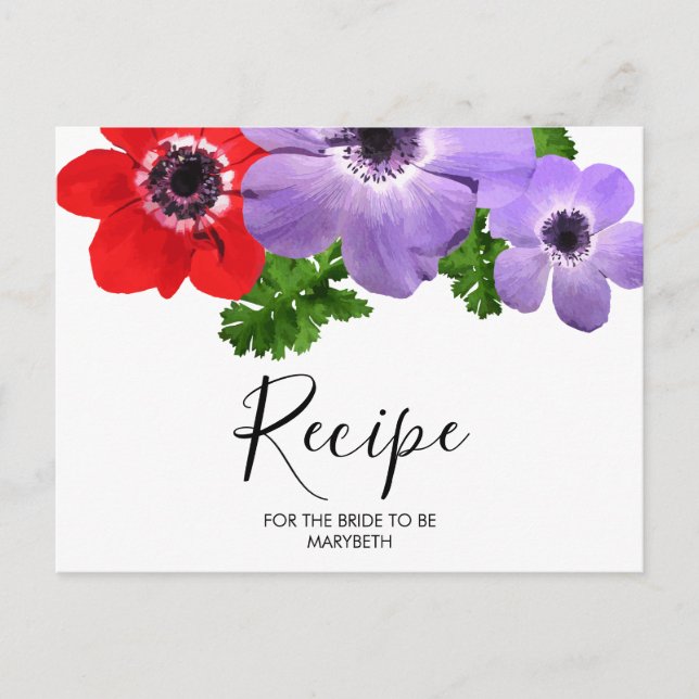 Watercolor Floral Bridal Shower Recipe Postcard (Front)