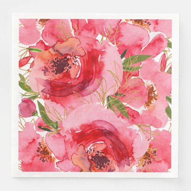 Watercolor Floral Bridal Shower Square  Paper Dinner Napkins (Front)