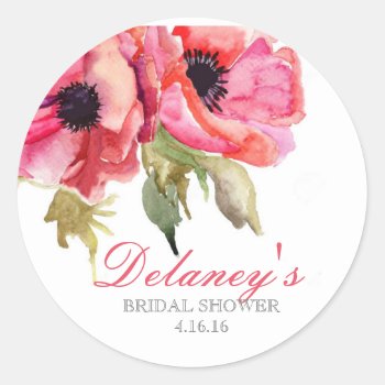 Watercolor Floral Bridal Shower Stickers by ThreeFoursDesign at Zazzle