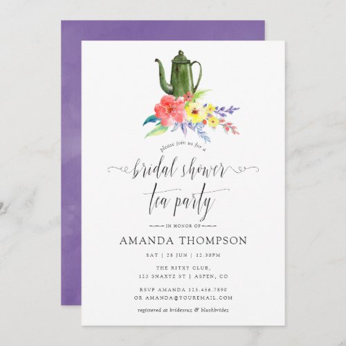 Watercolor Floral Bridal Shower Tea Party Invitation