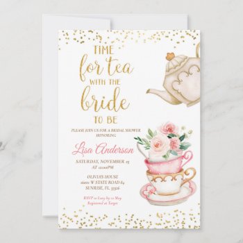 Watercolor Floral Bridal Shower Tea Party  Invitation by HappyPartyStudio at Zazzle